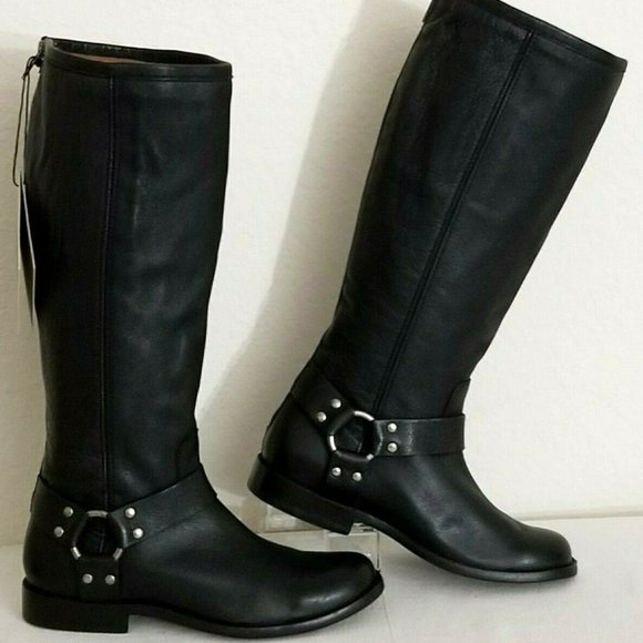 Frye Shoes - FRYE PHILLIP HARNESS EQUESTRIAN TALL RIDING BOOTS BLACK LEATHER ZIP 6.5 NWT